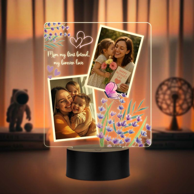 Personalized Mom “My First Friend” Engraved Night Lamp with Warm White Light & USB Powered